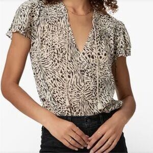 Paige XS blouse silk animal print tassel detail breathable summer top cooling EC